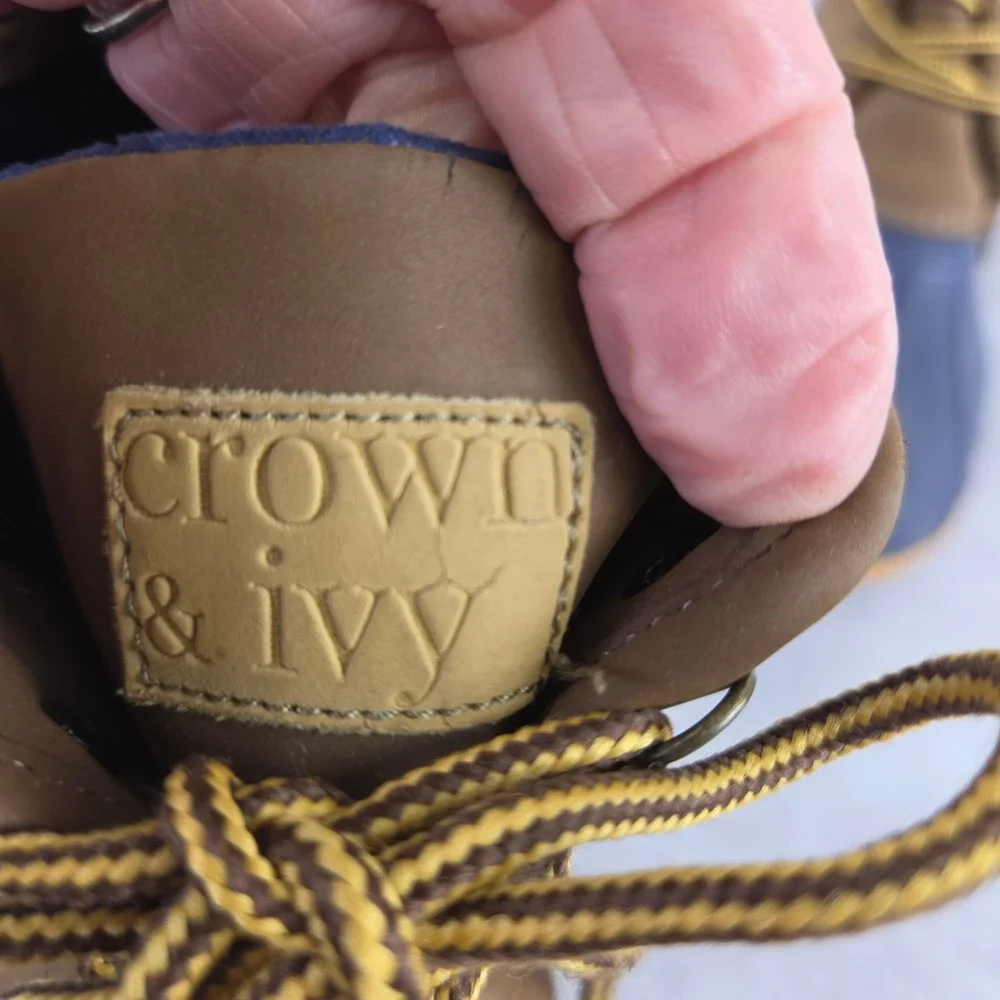 Crown & Ivy Ryan Rudy-BB Duck Boots Cognac Navy Blue Side Zip Mens 4M